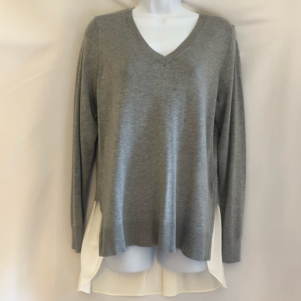 Adrianna Papell V-Neck Sweater Top M Gray